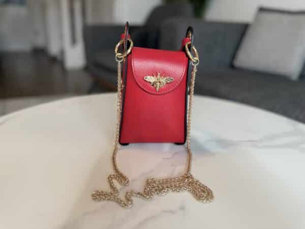Sac papillon rouge vif véritable cuir – Image 3