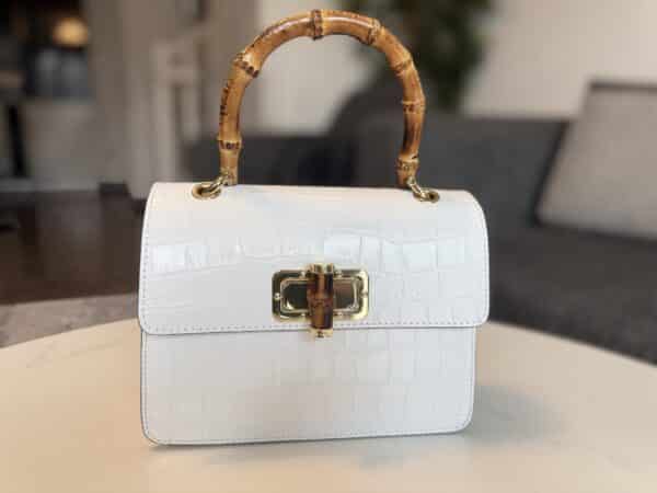 Sac blanc en cuir imprimé croco