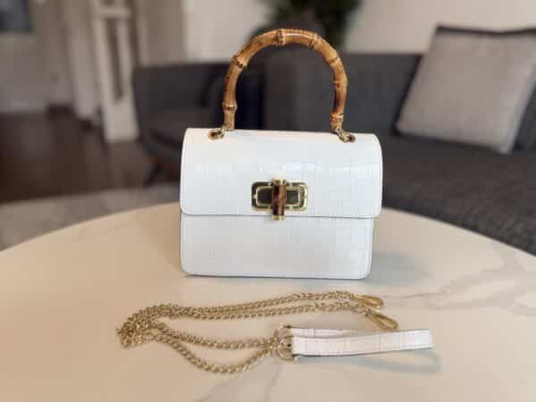 Sac blanc en cuir imprimé croco – Image 3