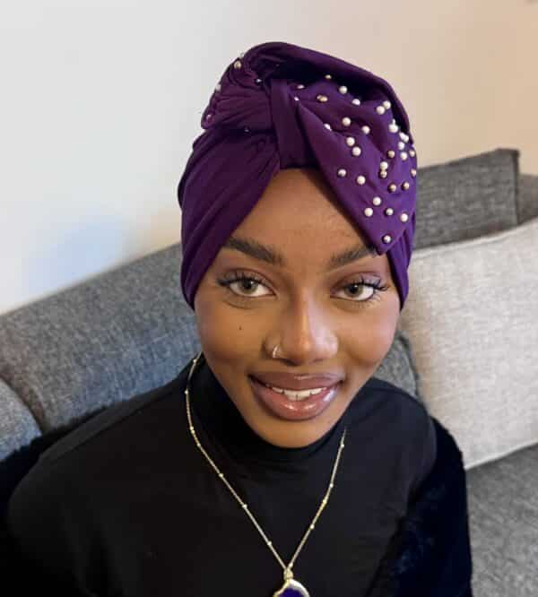 Turban Nénè mauve perlé – Image 2