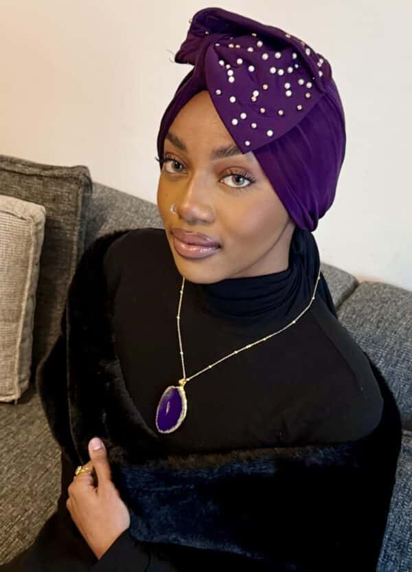 Turban Nénè mauve perlé