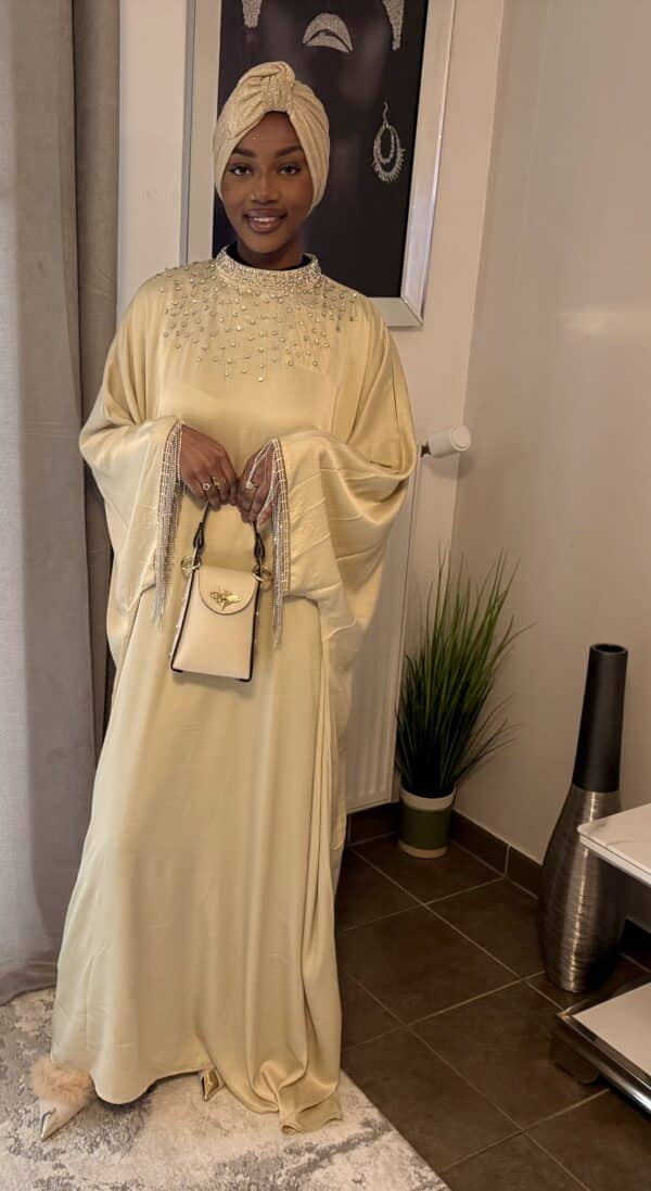 Abaya satinée Nafissa jaune poussin – Image 3