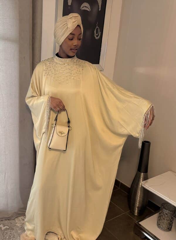 Abaya satinée Nafissa jaune poussin – Image 2