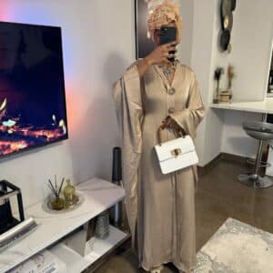 Abaya Sarah satinée beige or