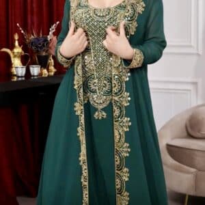 Abaya style kimono,Abaya 2 pièces de luxe verte,Abaya intemporelle,Tunique de luxe mariage