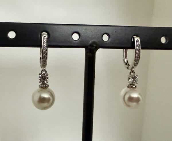 Boucles argent perle blanche 2-stainless steel