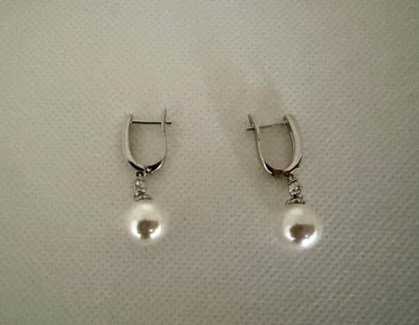 Boucles argent perle blanche 2-stainless steel – Image 3