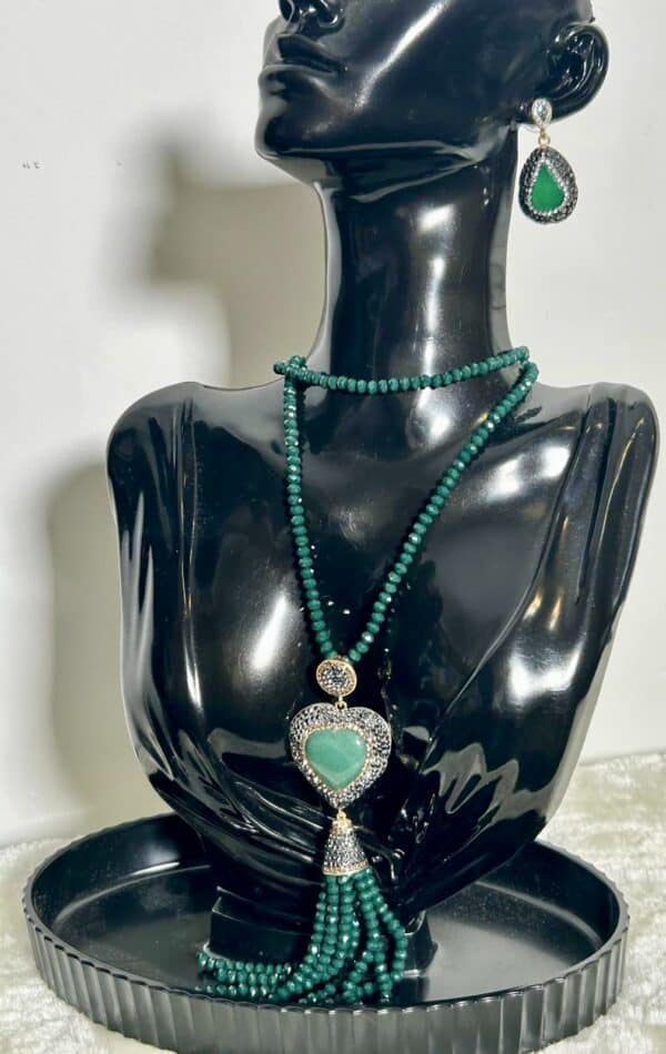 Ensemble collier de luxe cristal de luxe vert