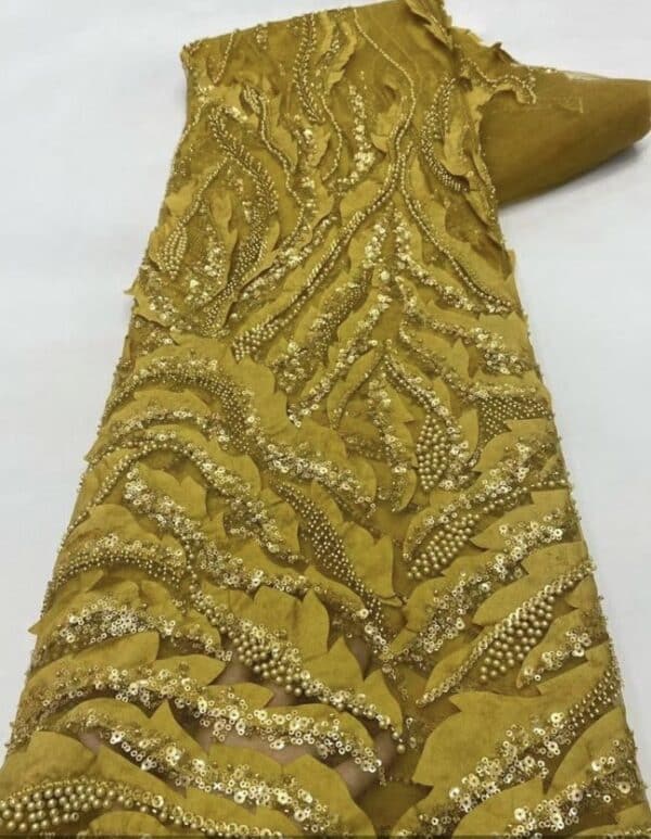 Tissus de cérémonie tuile perlée jaune moutarde (5 yards)