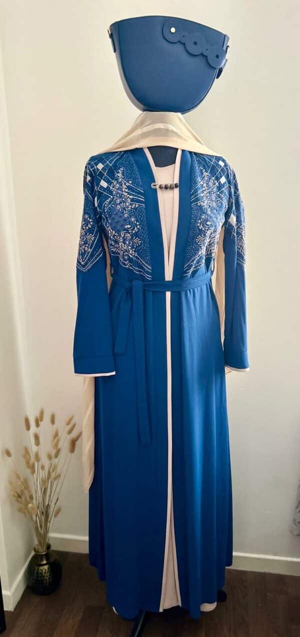 Abaya kimono Bousso bleu beige perle de cristal – Image 4